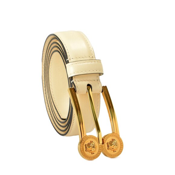 Versace Ivory 100% Leather Gold Medusa Heads Logo Decorated Belt US 40 IT 100 - Picture 1 of 5